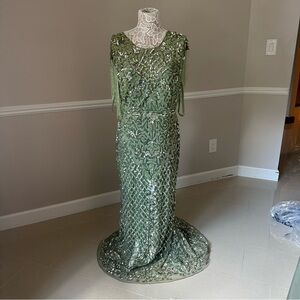 Mac Duggal Sage Green Lace Dress